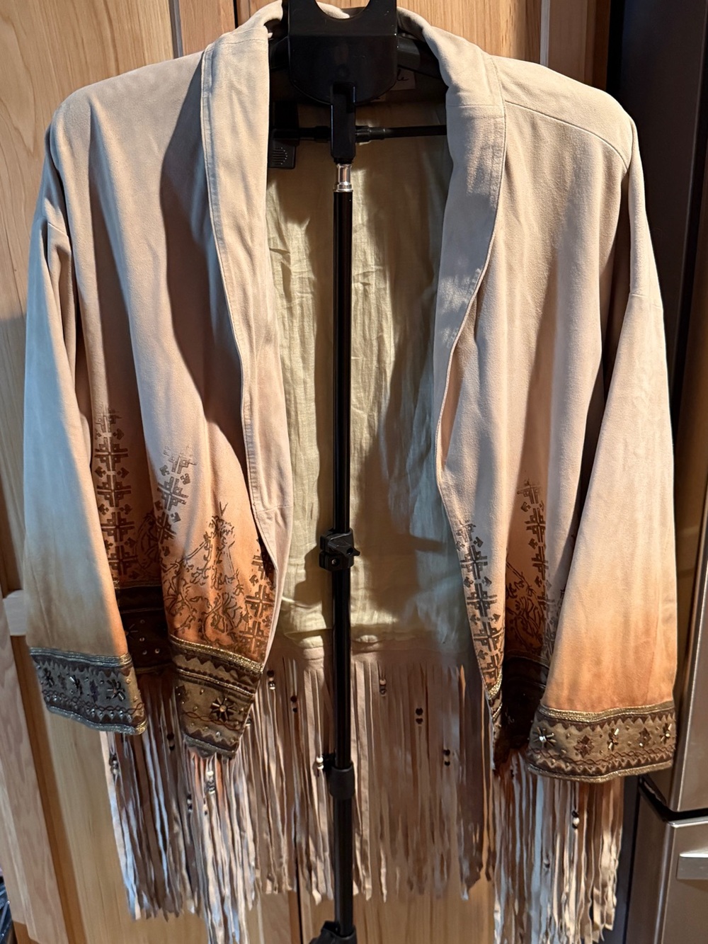 NWT Free People x Brenda Knight collaboration suede fringe kimono jacket.